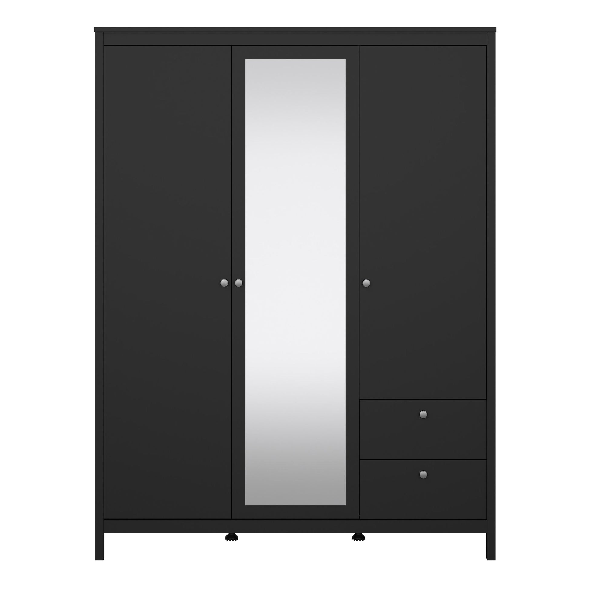 Cote | Furniture Madrid Wardrobe, 2 Door, 1 Mirror Door + 2 Drawer - Black Madrid, Wardrobes 72679659gmgm