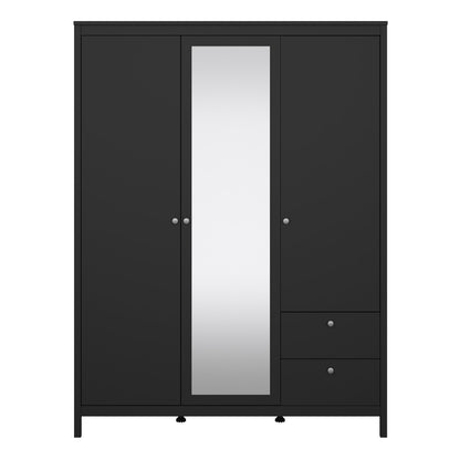 Cote | Furniture Madrid Wardrobe, 2 Door, 1 Mirror Door + 2 Drawer - Black Madrid, Wardrobes 72679659gmgm