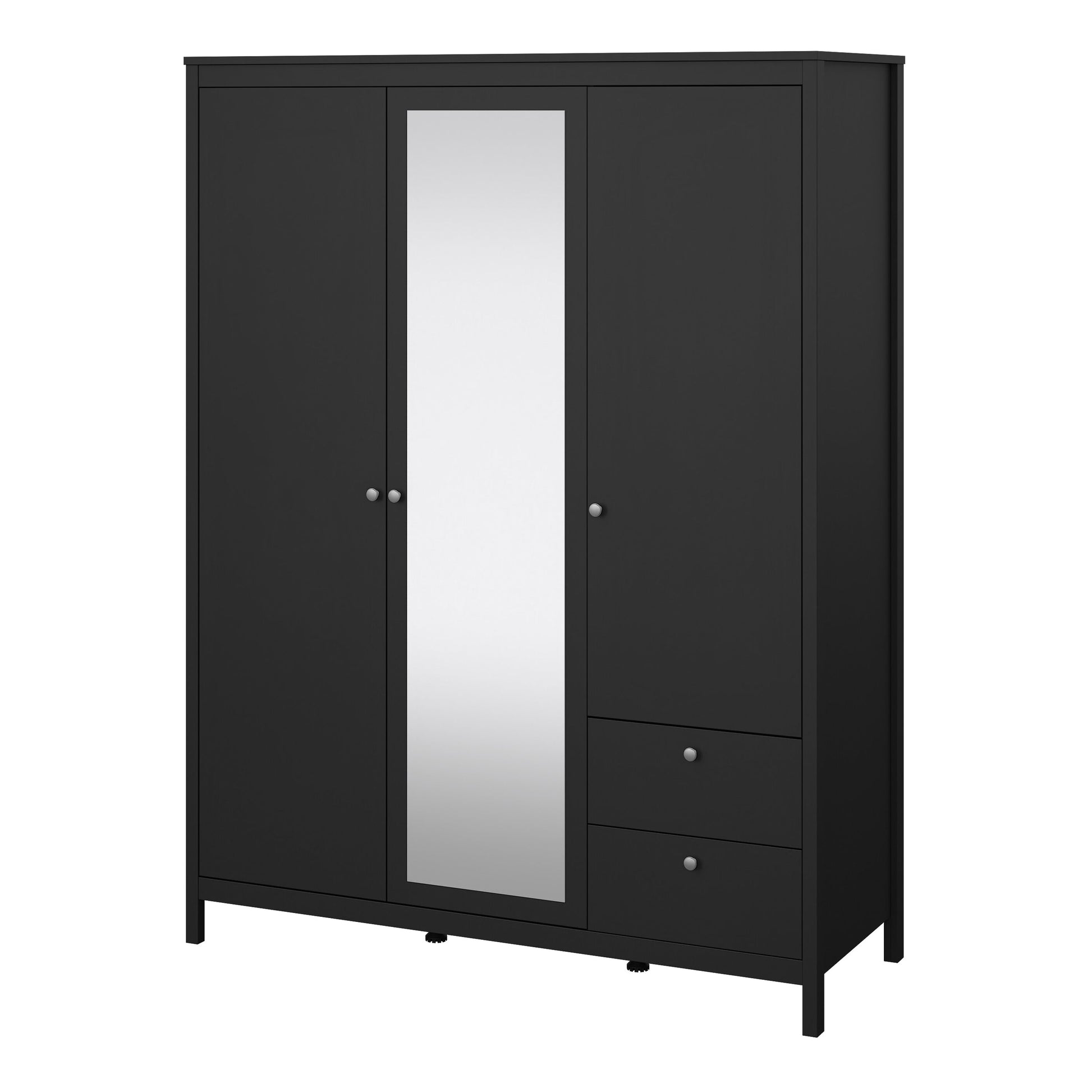 Cote | Furniture Madrid Wardrobe, 2 Door, 1 Mirror Door + 2 Drawer - Black Madrid, Wardrobes 72679659gmgm