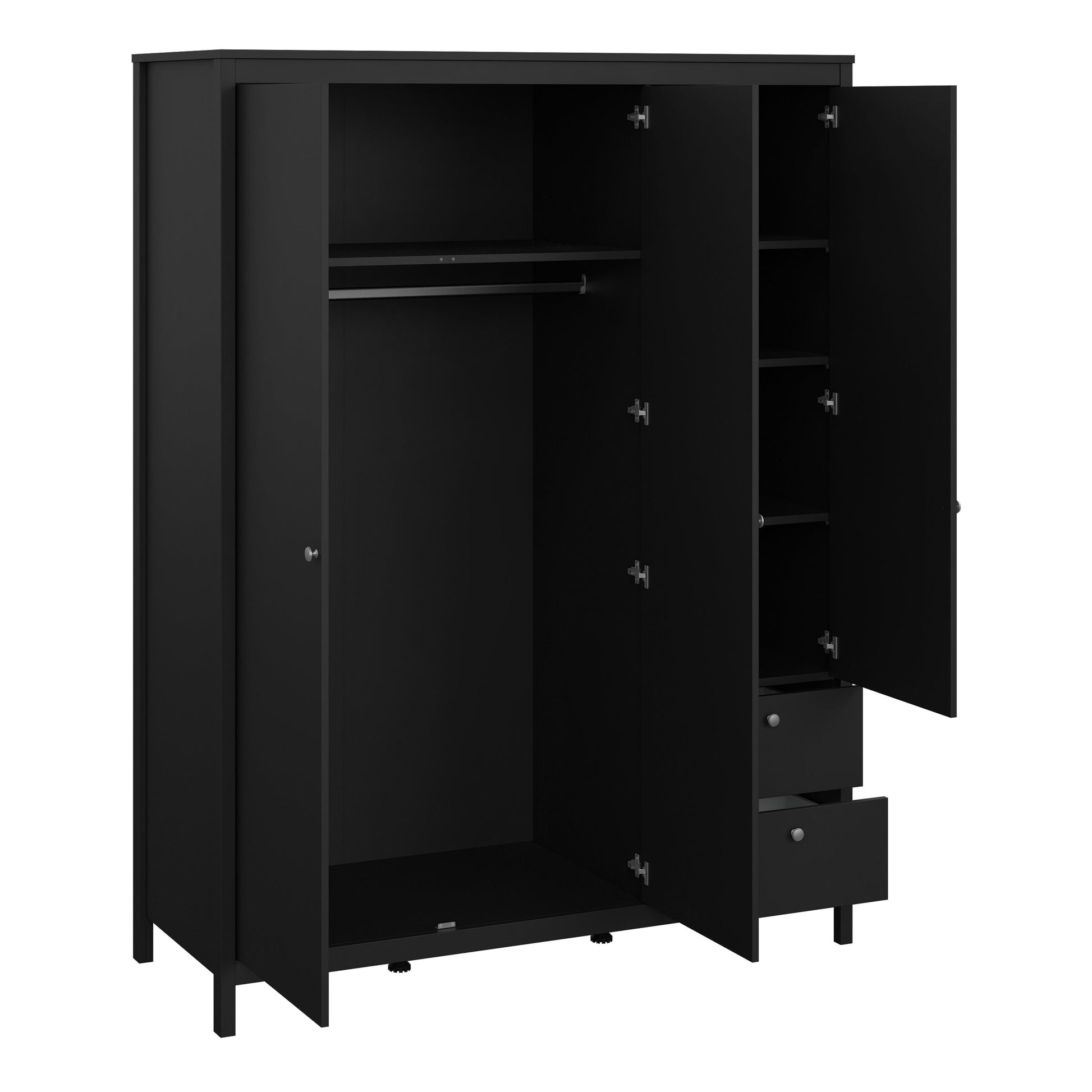 Cote | Furniture Madrid Wardrobe, 2 Door, 1 Mirror Door + 2 Drawer - Black Madrid, Wardrobes 72679659gmgm