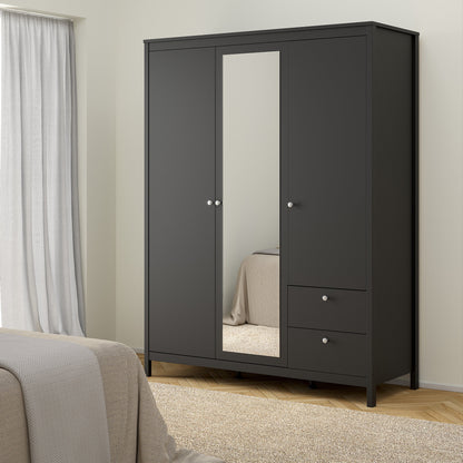 Cote | Furniture Madrid Wardrobe, 2 Door, 1 Mirror Door + 2 Drawer - Black Madrid, Wardrobes 72679659gmgm