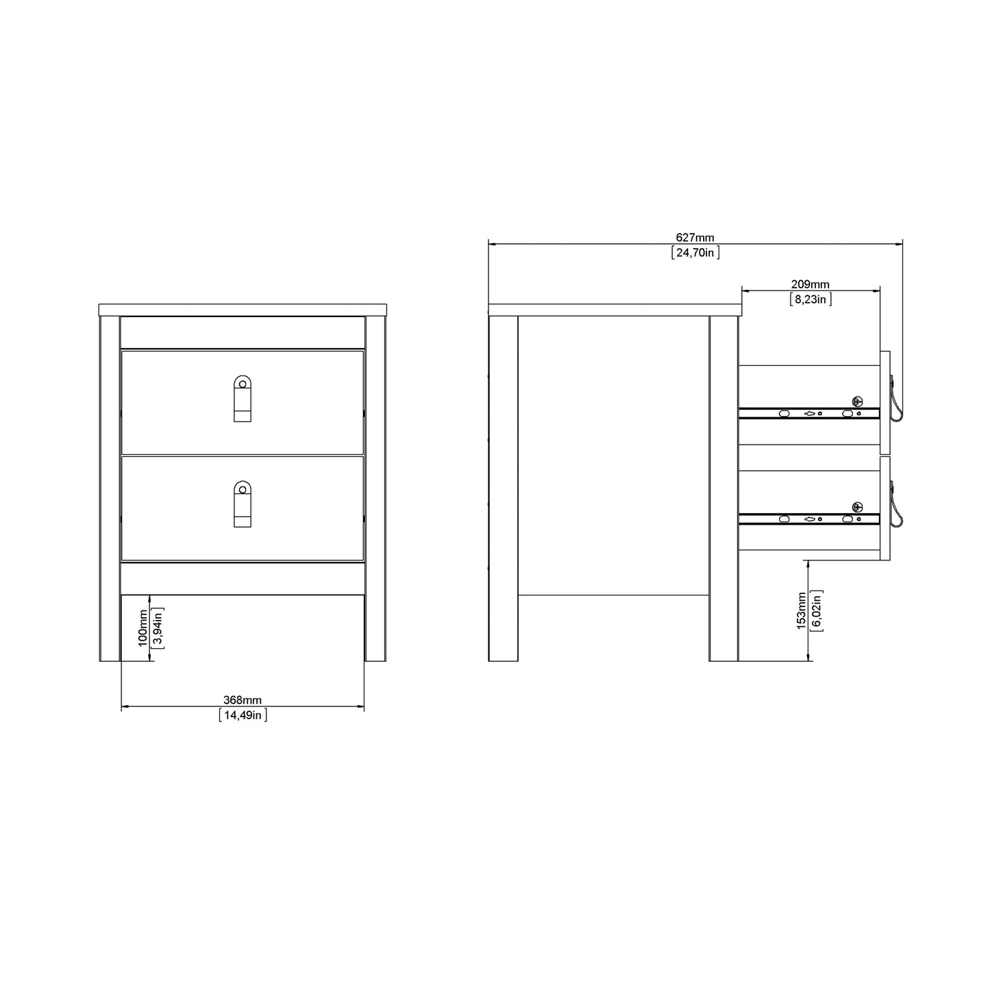 Cote | Furniture Madrid Bedside Table, 2 Drawers - White Madrid, Bedside Tables 726796604949