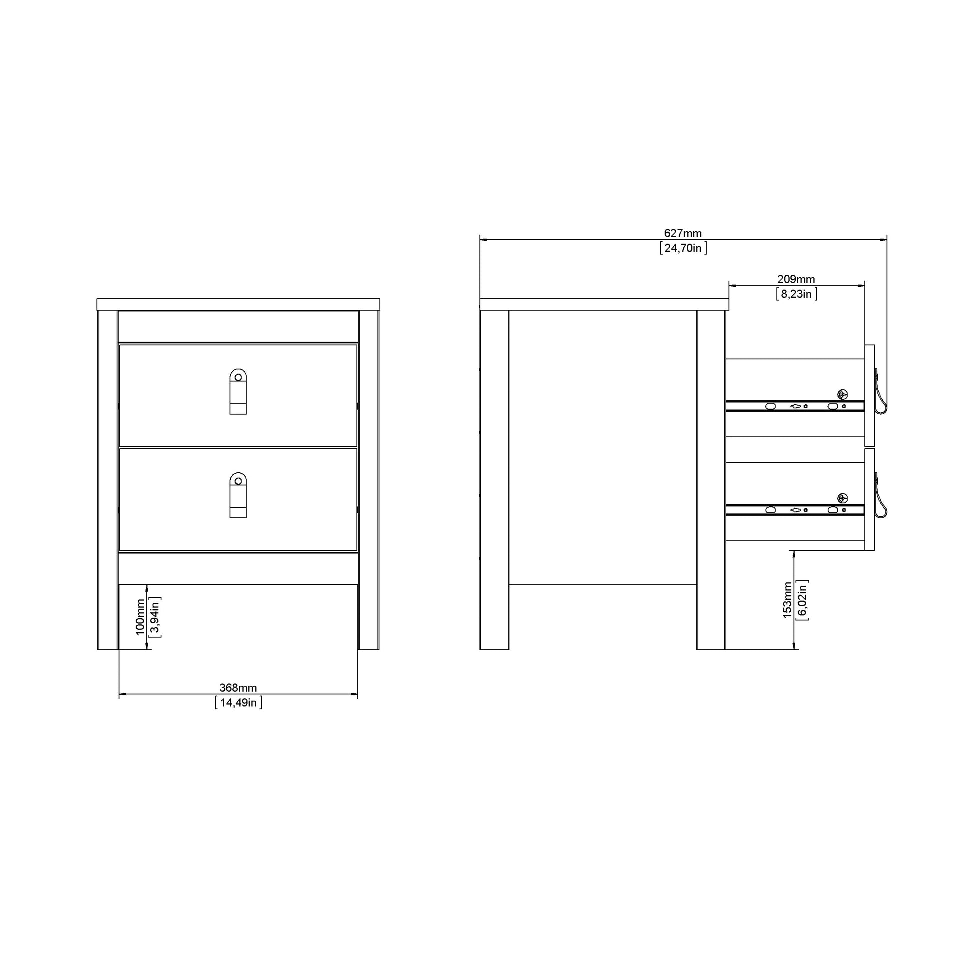 Cote | Furniture Madrid Bedside Table, 2 Drawers - White Madrid, Bedside Tables 726796604949