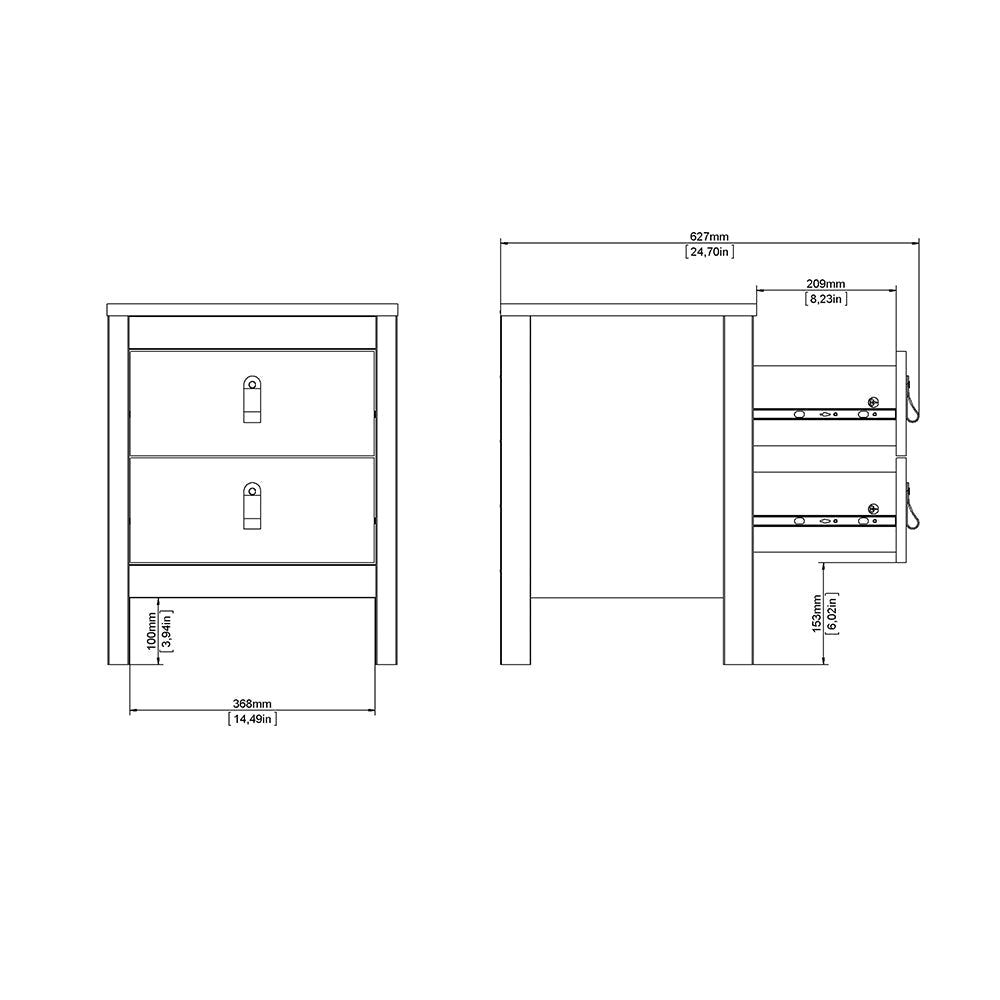 Cote | Furniture Madrid Bedside Table, 2 Drawer - Black Madrid, Bedside Tables 72679660gmgm