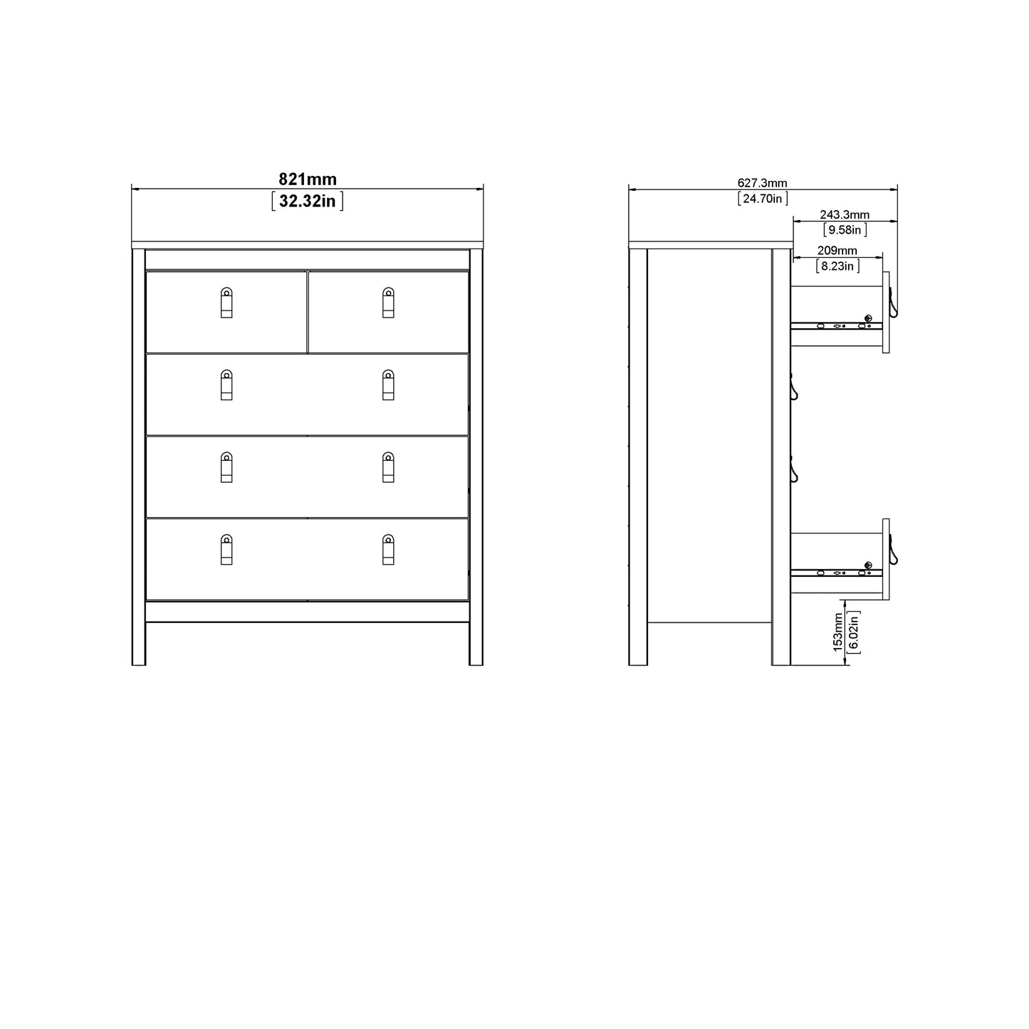 Cote | Furniture Madrid Chest of Drawers, 3+2 Drawers - White Madrid, Chest of Drawers 726796614949