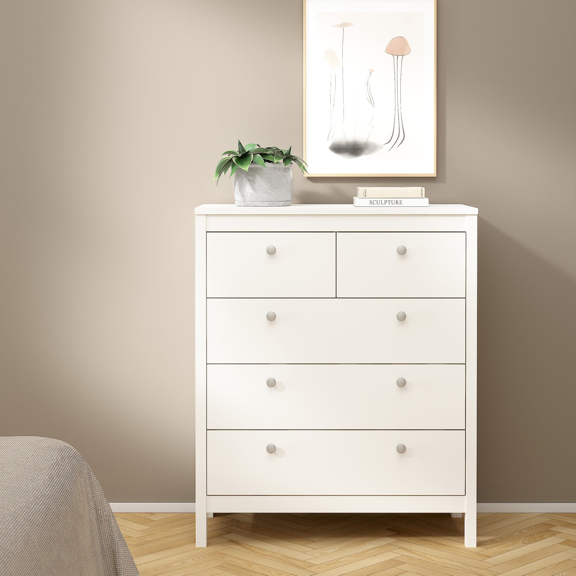 Cote | Furniture Madrid Chest of Drawers, 3+2 Drawers - White Madrid, Chest of Drawers 726796614949