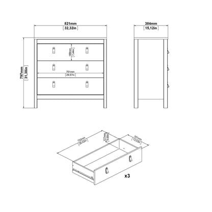 Cote | Furniture Madrid Chest of Drawers, 3 Drawers - Black Madrid, Chest of Drawers 72679662gmgm