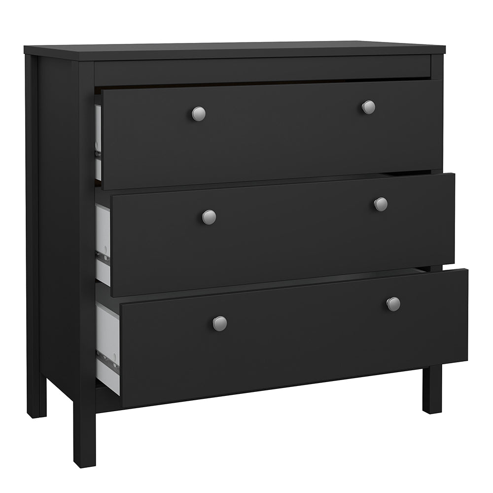 Cote | Furniture Madrid Chest of Drawers, 3 Drawers - Black Madrid, Chest of Drawers 72679662gmgm