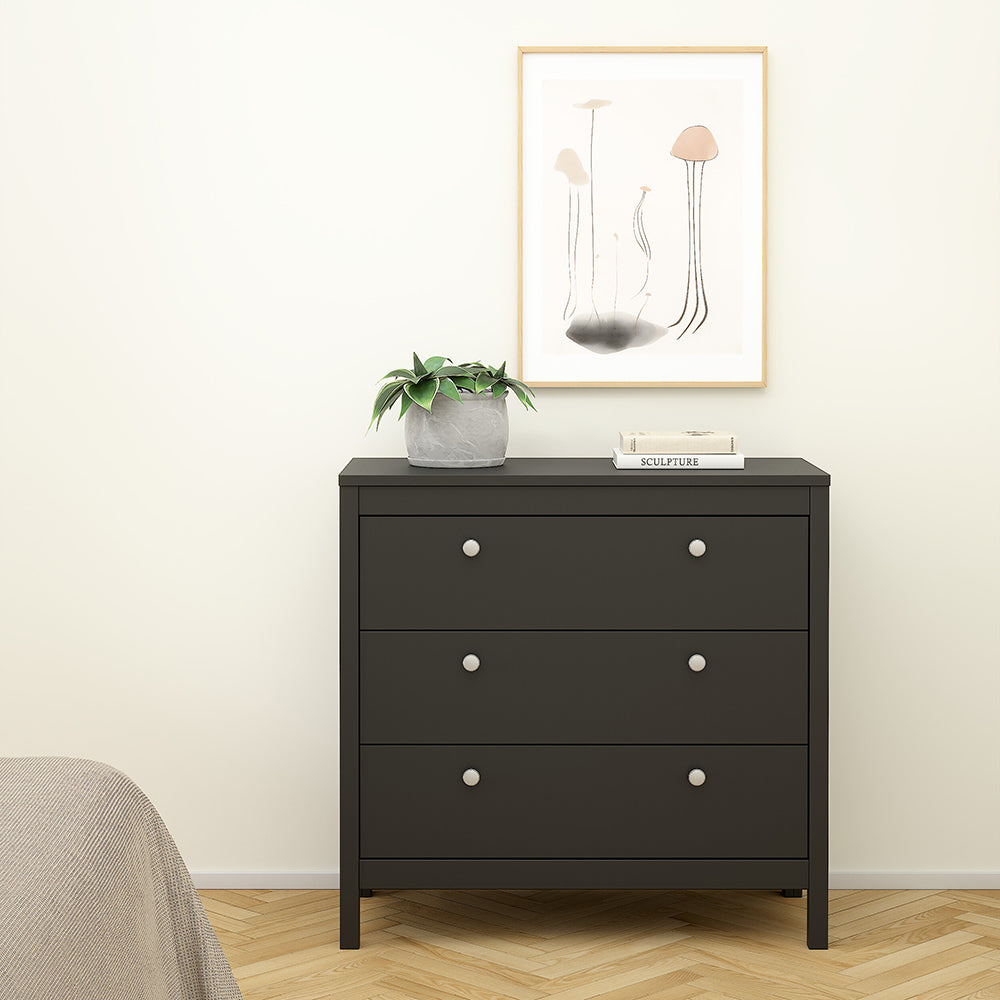 Cote | Furniture Madrid Chest of Drawers, 3 Drawers - Black Madrid, Chest of Drawers 72679662gmgm