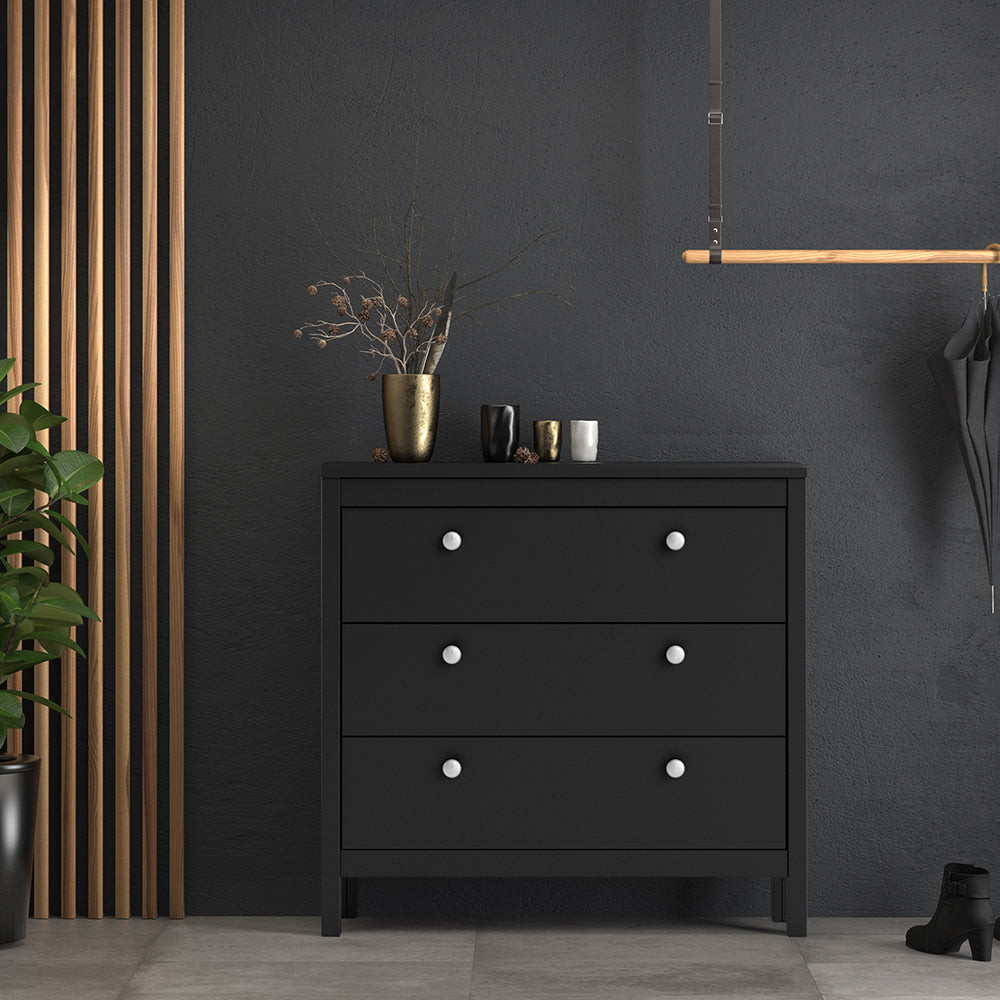 Cote | Furniture Madrid Chest of Drawers, 3 Drawers - Black Madrid, Chest of Drawers 72679662gmgm