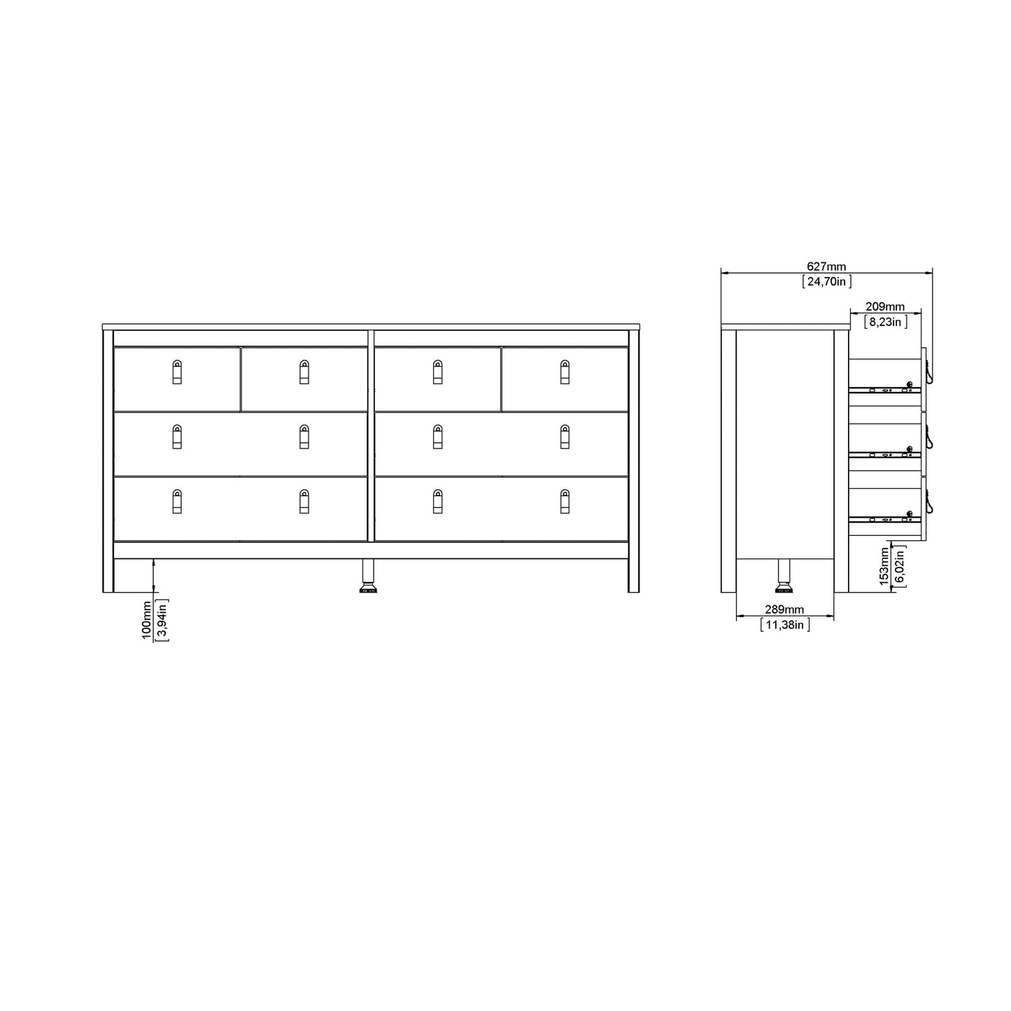 Cote | Furniture Madrid Sideboard Double Dresser 4+4 Drawers - White Madrid, Chest of Drawers 726796634949