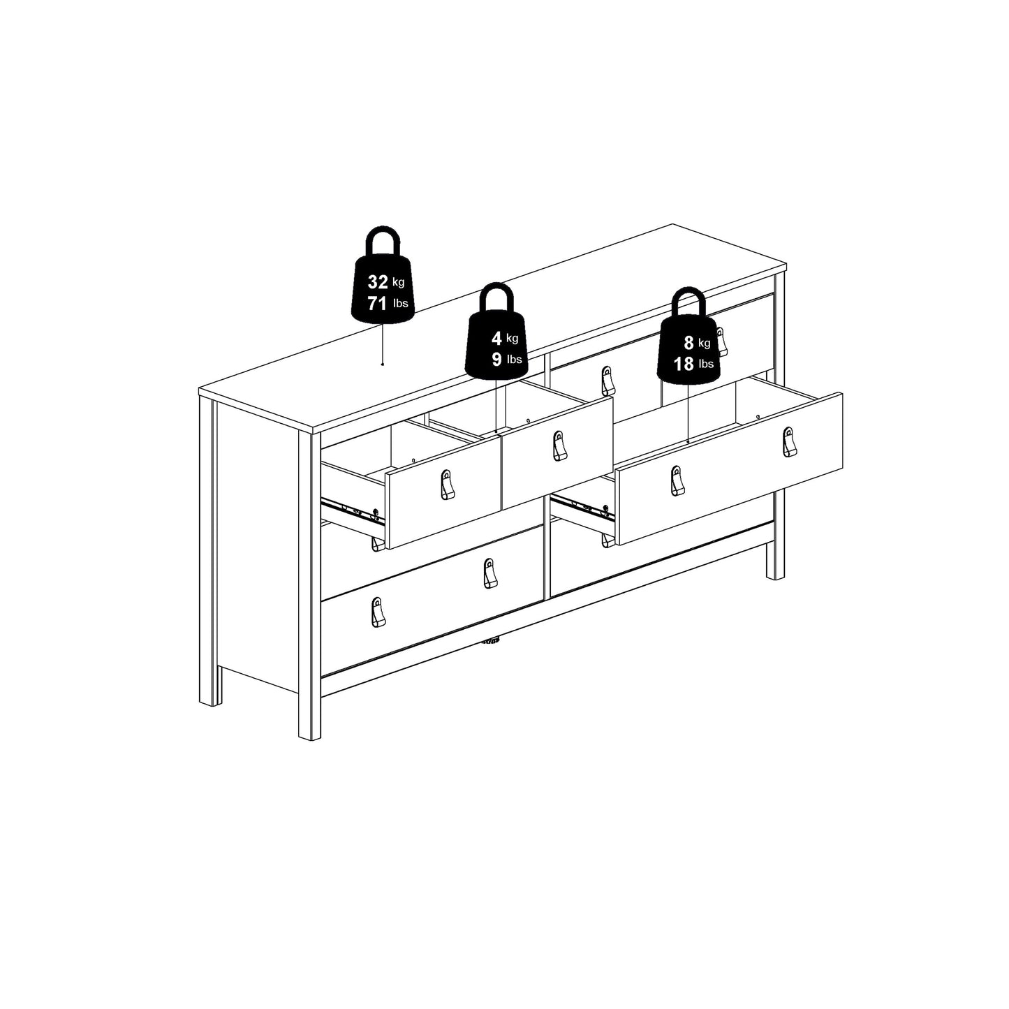 Cote | Furniture Madrid Sideboard Double Dresser 4+4 Drawers - White Madrid, Chest of Drawers 726796634949