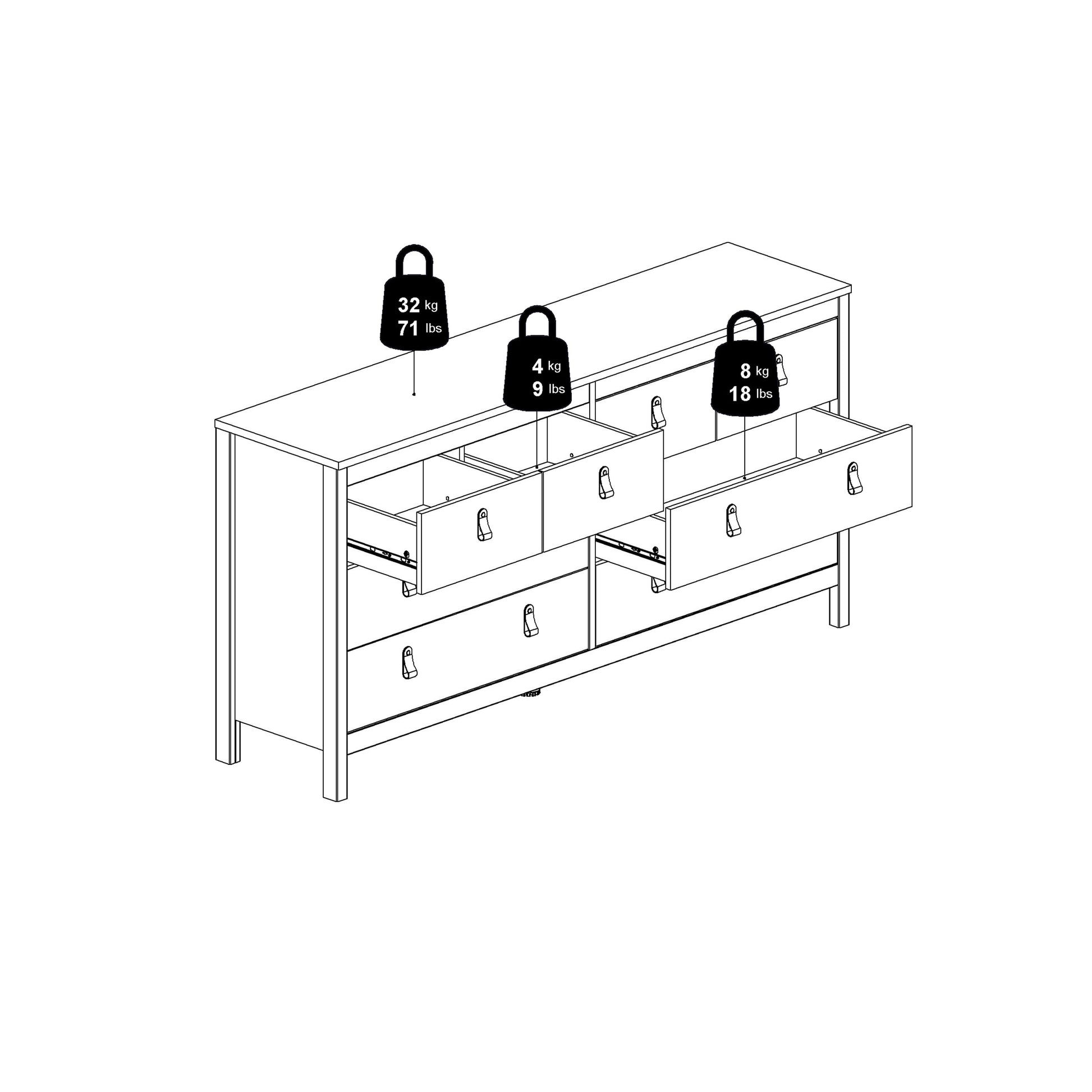 Cote | Furniture Madrid Sideboard Double Dresser 4+4 Drawers - White Madrid, Chest of Drawers 726796634949