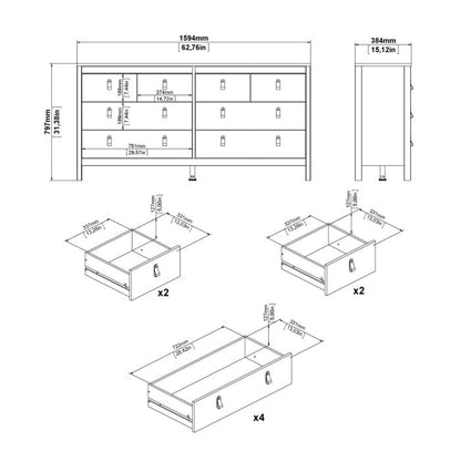 Cote | Furniture Madrid Sideboard Double Dresser, 4+4 Drawers - Black Madrid, Chest of Drawers 72679663gmgm