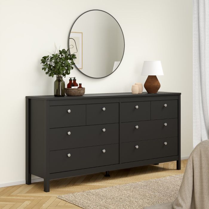 Cote | Furniture Madrid Sideboard Double Dresser, 4+4 Drawers - Black Madrid, Chest of Drawers 72679663gmgm