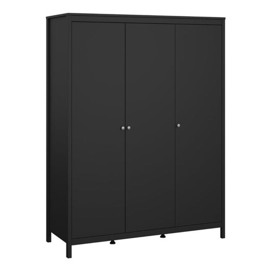 Cote | Furniture Madrid Wardrobe, 3 Doors - Black Madrid, Wardrobes 72679664gmgm