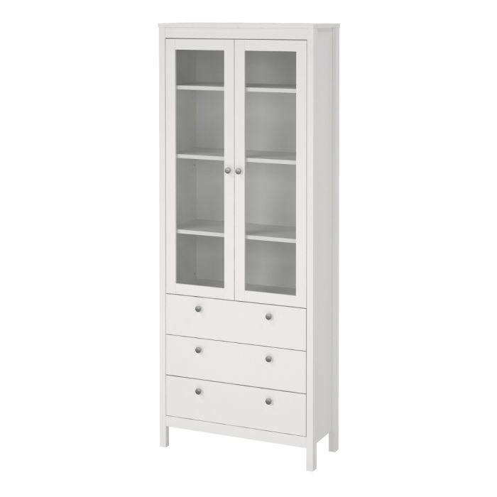 Cote | Furniture Madrid Display Cabinet, 2 Door Glazed + 3 Drawer - White Madrid, Display Cabinets 726796664949