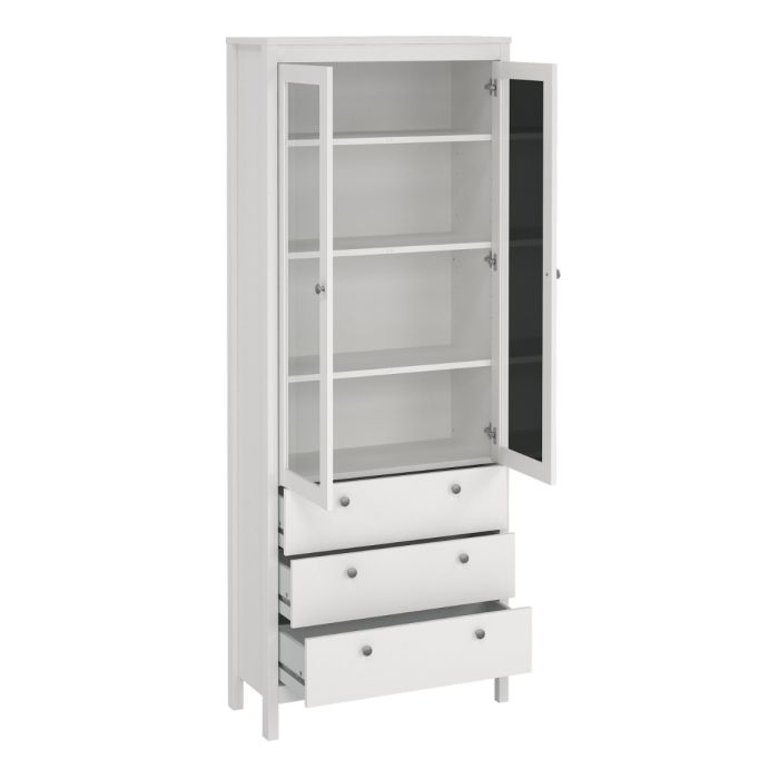 Cote | Furniture Madrid Display Cabinet, 2 Door Glazed + 3 Drawer - White Madrid, Display Cabinets 726796664949