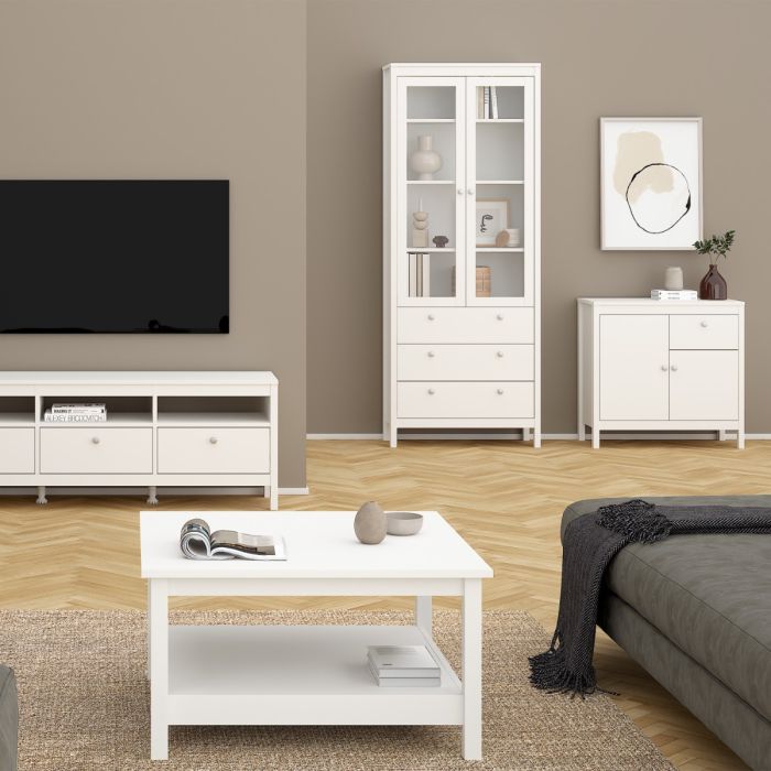 Cote | Furniture Madrid Display Cabinet, 2 Door Glazed + 3 Drawer - White Madrid, Display Cabinets 726796664949