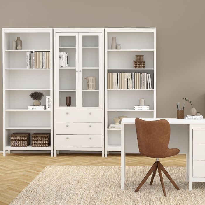 Cote | Furniture Madrid Display Cabinet, 2 Door Glazed + 3 Drawer - White Madrid, Display Cabinets 726796664949