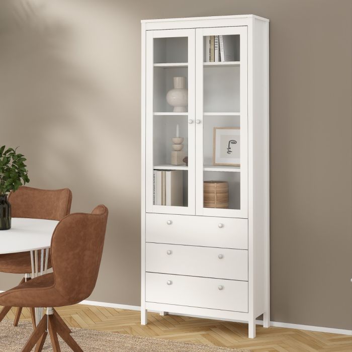 Cote | Furniture Madrid Display Cabinet, 2 Door Glazed + 3 Drawer - White Madrid, Display Cabinets 726796664949