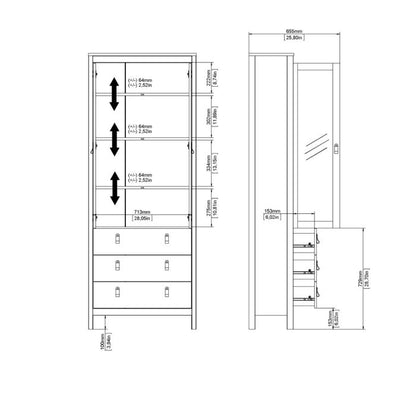 Cote | Furniture Madrid Display Cabinet, 2 Door Glazed + 3 Drawer - Black Madrid, Display Cabinets 72679666gmgm