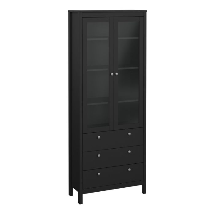 Cote | Furniture Madrid Display Cabinet, 2 Door Glazed + 3 Drawer - Black Madrid, Display Cabinets 72679666gmgm