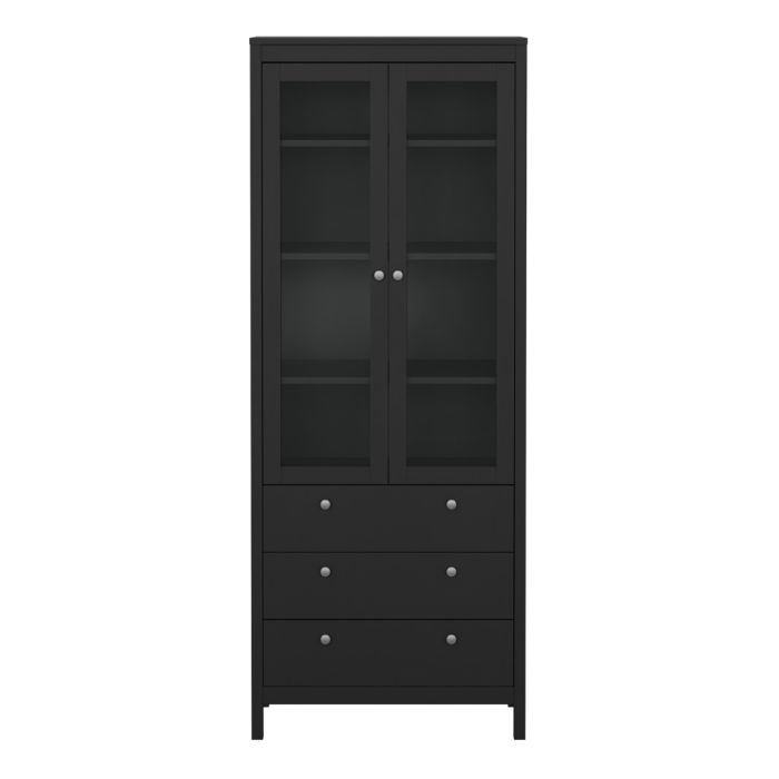 Cote | Furniture Madrid Display Cabinet, 2 Door Glazed + 3 Drawer - Black Madrid, Display Cabinets 72679666gmgm