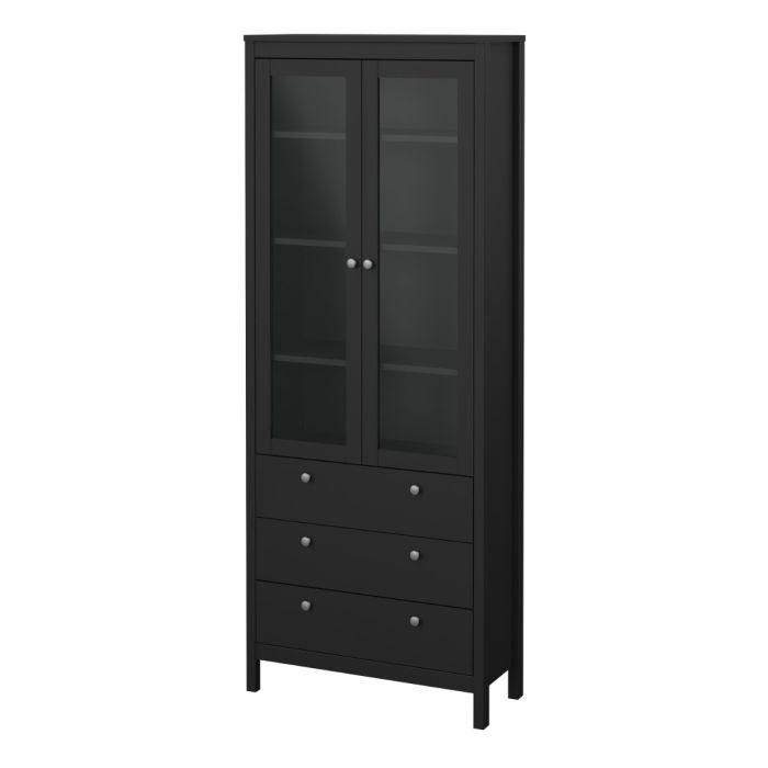 Cote | Furniture Madrid Display Cabinet, 2 Door Glazed + 3 Drawer - Black Madrid, Display Cabinets 72679666gmgm