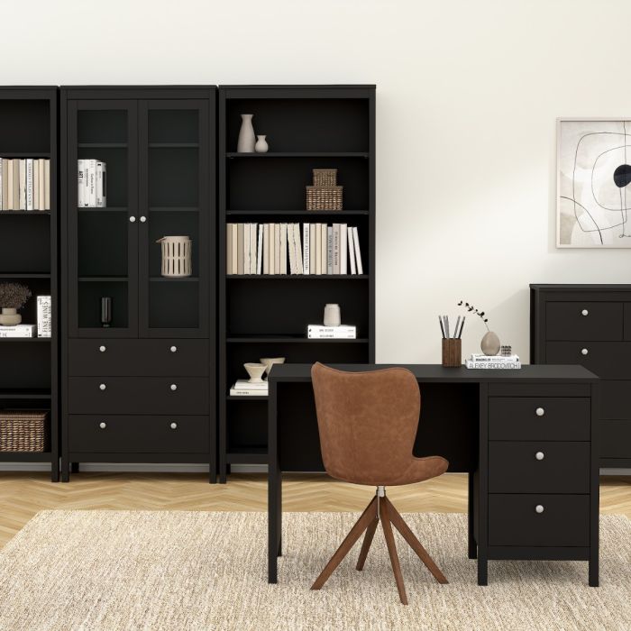 Cote | Furniture Madrid Display Cabinet, 2 Door Glazed + 3 Drawer - Black Madrid, Display Cabinets 72679666gmgm