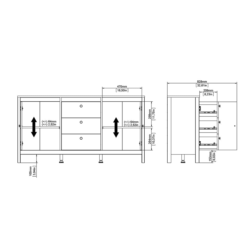 Cote | Furniture Madrid Sideboard, 2 Door + 3 Drawer - White Madrid, Sideboards 726796704949