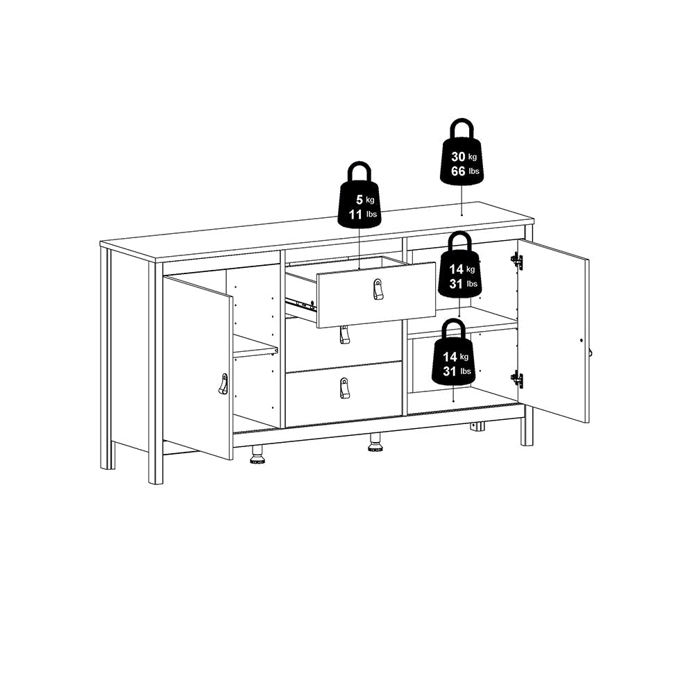 Cote | Furniture Madrid Sideboard, 2 Door + 3 Drawer - White Madrid, Sideboards 726796704949