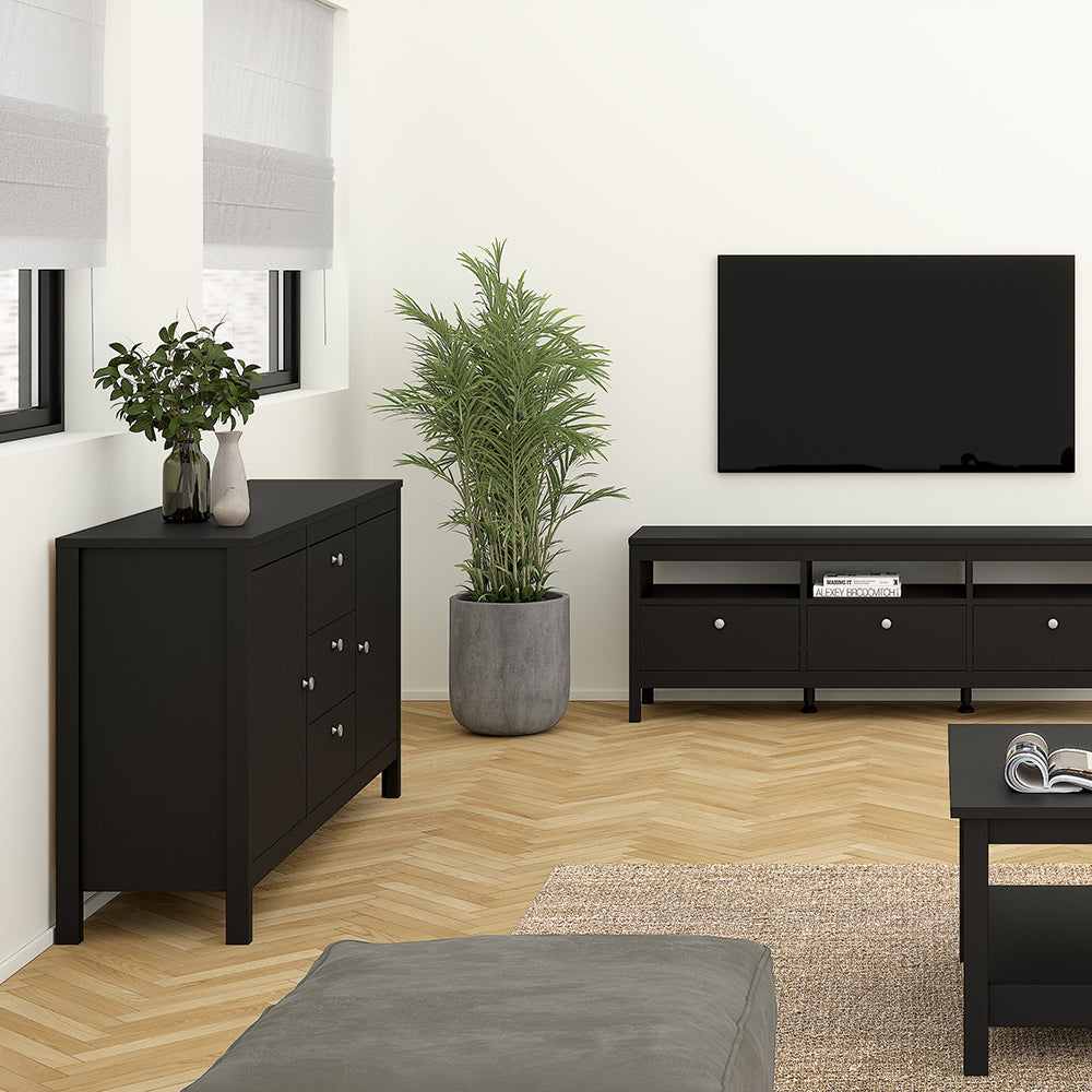 Cote | Furniture Madrid Sideboard, 2 Door + 3 Drawer - Black Madrid, Sideboards 72679670gmgm