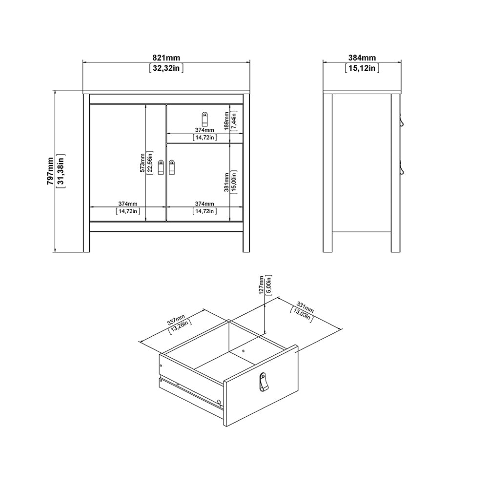 Cote | Furniture Madrid Sideboard, 2 Door + 1 Drawer - White Madrid, Sideboards 726796714949