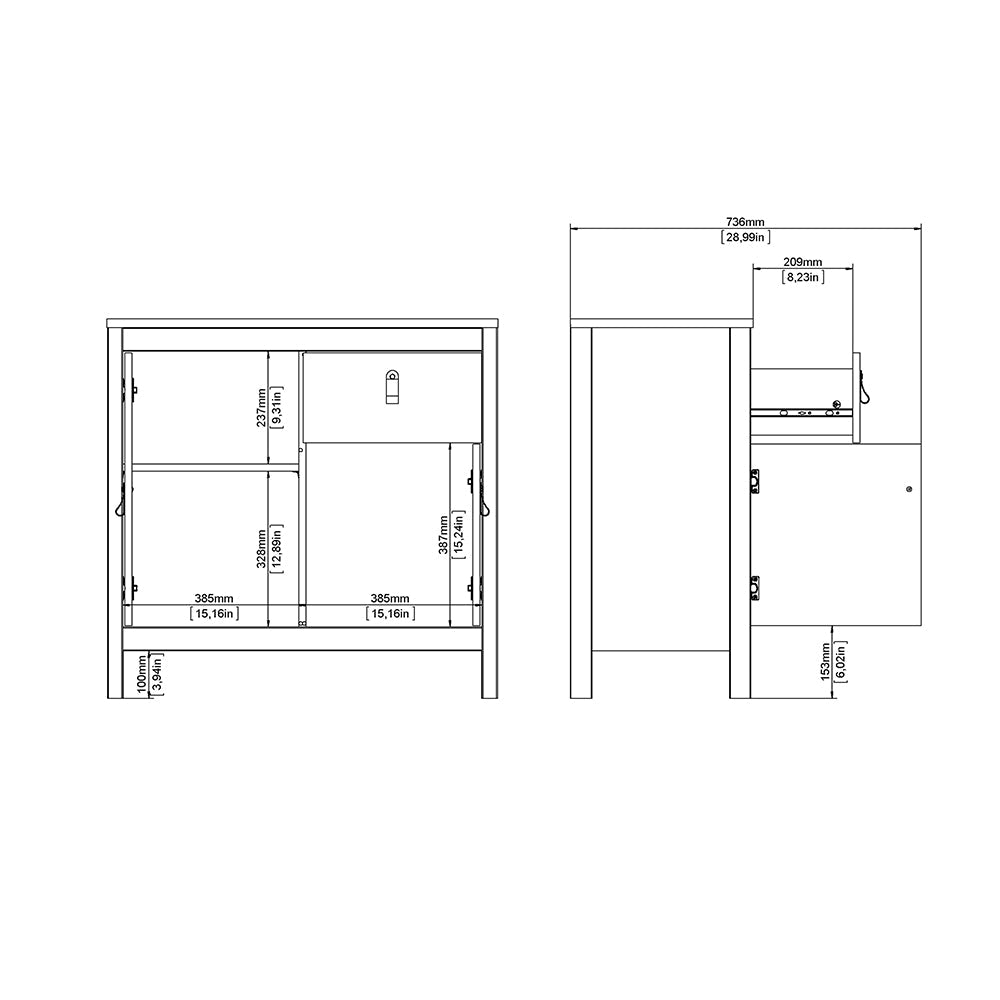 Cote | Furniture Madrid Sideboard, 2 Door + 1 Drawer - White Madrid, Sideboards 726796714949