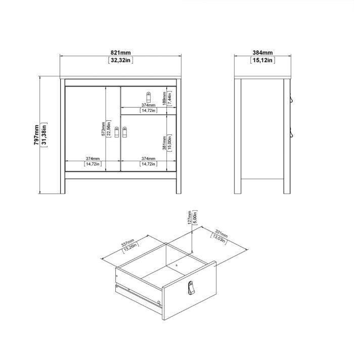 Cote | Furniture Madrid Sideboard, 2 Door + 1 Drawer - Black Madrid, Sideboards 72679671gmgm