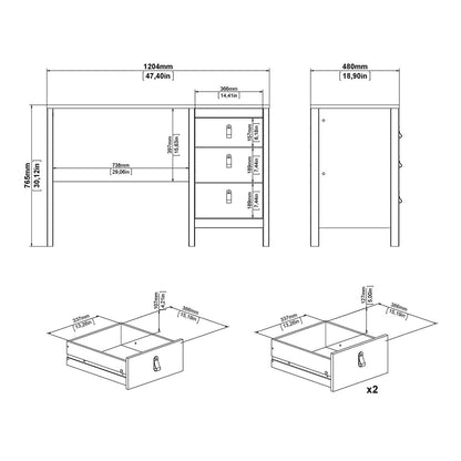 Cote | Furniture Madrid Desk, 3 Drawer - White Madrid, Desks 726796814949