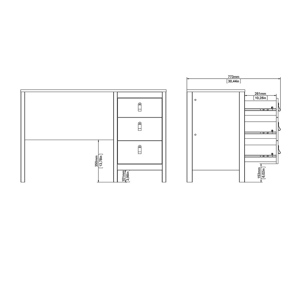 Cote | Furniture Madrid Desk, 3 Drawer - White Madrid, Desks 726796814949