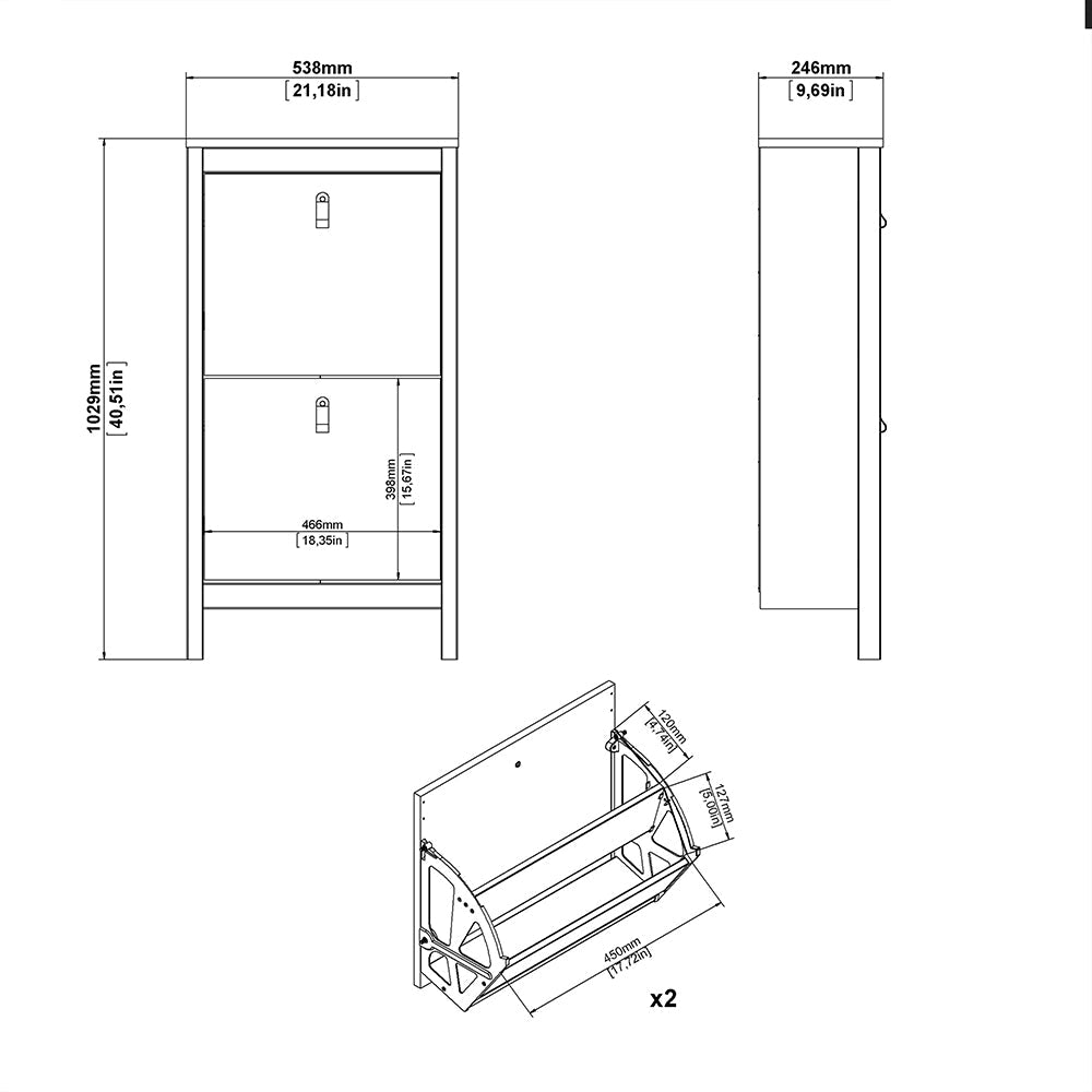 Cote | Furniture Madrid Shoe Storage 2 Flap Doors - Black Madrid, Shoe Storage 72679683gmgm