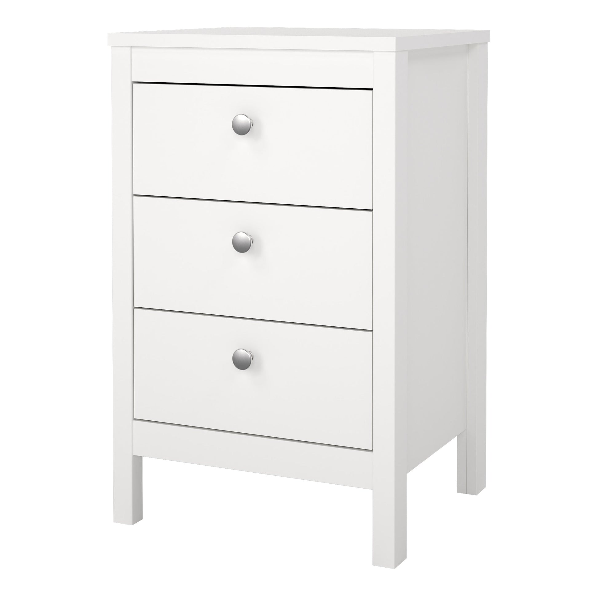 Cote | Furniture Madrid Bedside Table, 3 Drawer - White Madrid, Bedside Tables 726796854949