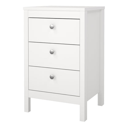 Cote | Furniture Madrid Bedside Table, 3 Drawer - White Madrid, Bedside Tables 726796854949