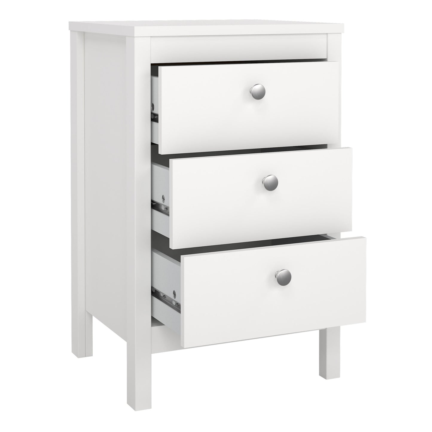 Cote | Furniture Madrid Bedside Table, 3 Drawer - White Madrid, Bedside Tables 726796854949