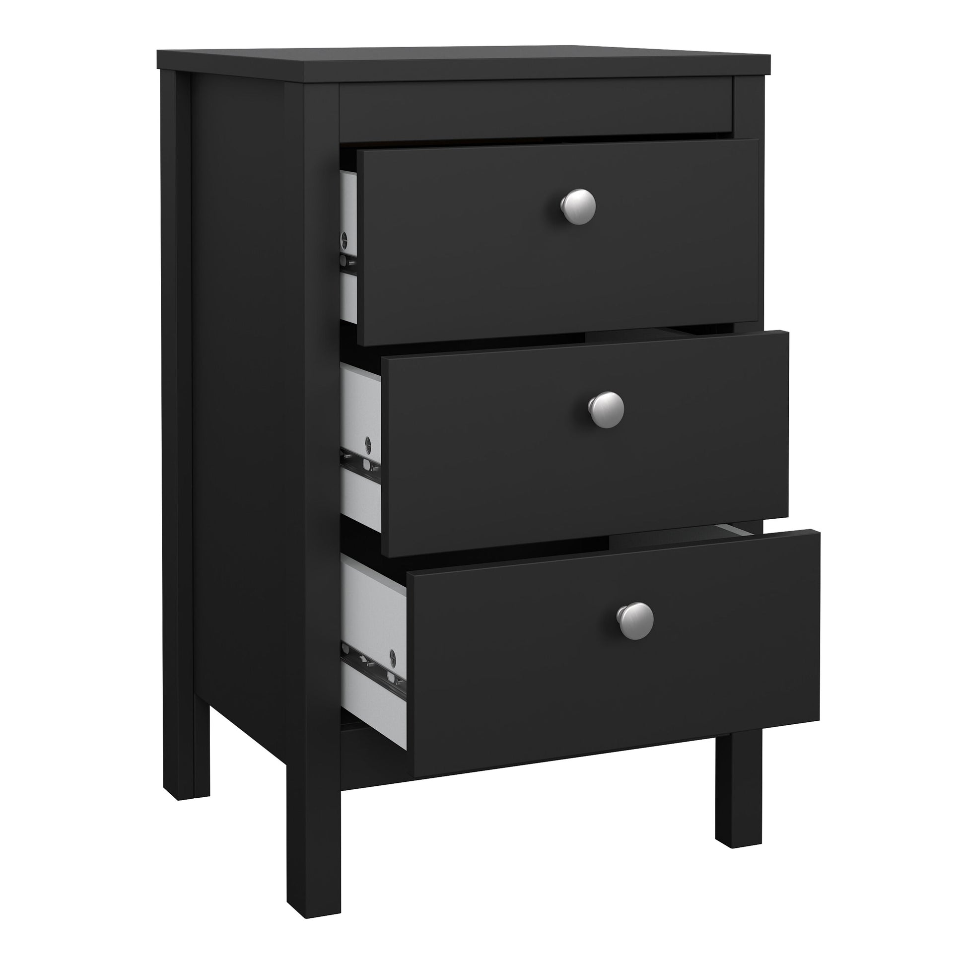 Cote | Furniture Madrid Bedside Table, 3 Drawer - Black Madrid, Bedside Tables 72679685gmgm