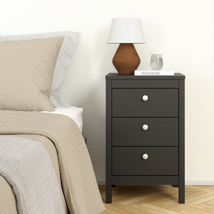 Cote | Furniture Madrid Bedside Table, 3 Drawer - Black Madrid, Bedside Tables 72679685gmgm