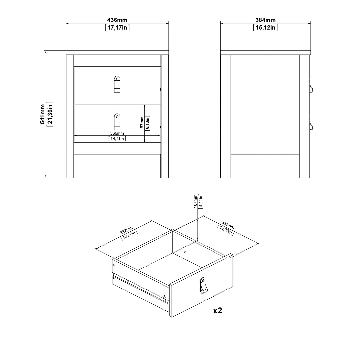 Cote | Furniture Madrid 3 Piece Bedroom Set  - Bedside Table, Chest  and 2 Door Wardrobe  - Oak Madrid, BUNDLE 726hlhlp1