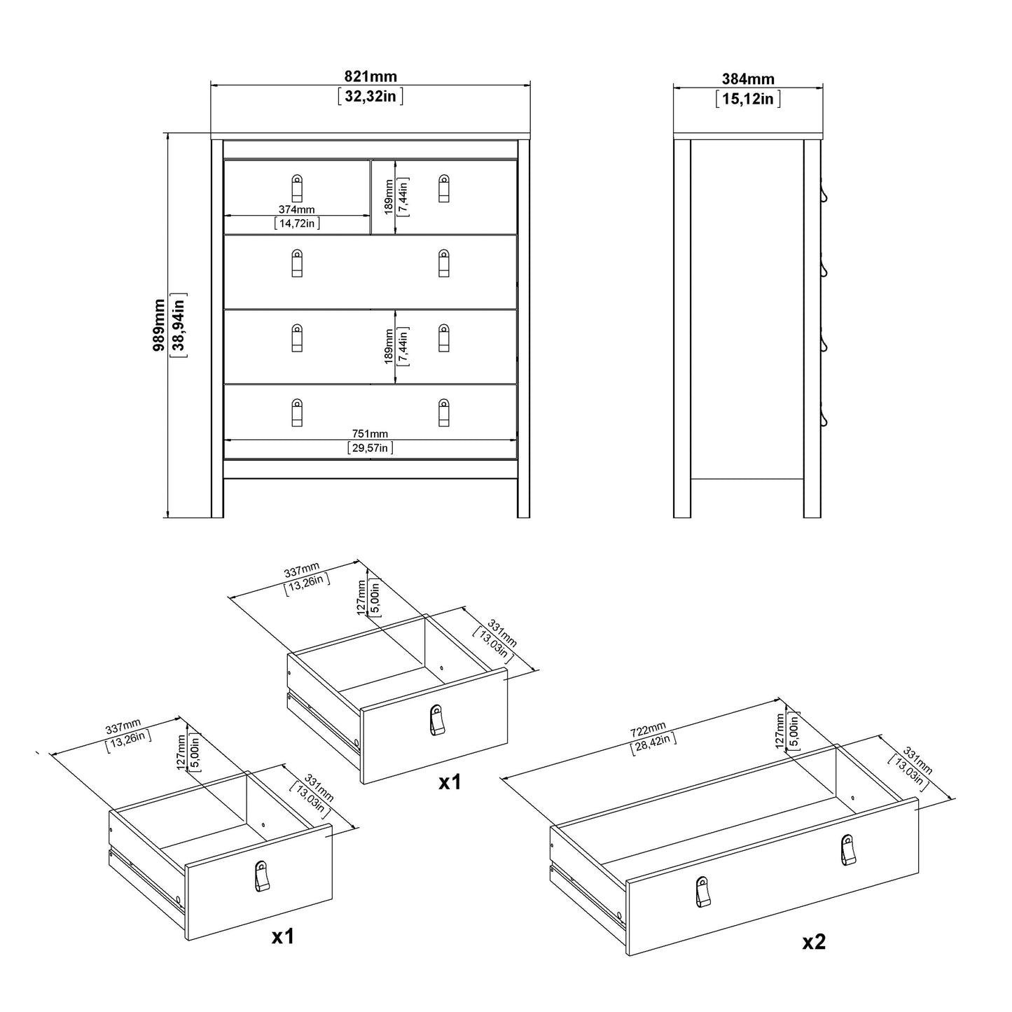 Cote | Furniture Madrid 3 Piece Bedroom Set  - Bedside Table, Chest  and 2 Door Wardrobe  - Oak Madrid, BUNDLE 726hlhlp1