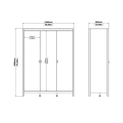 Cote | Furniture Madrid 3 Piece Bedroom Set - Bedside Table, Chest and 3 Door Wardrobe - Oak Madrid, BUNDLE 726hlhlp2