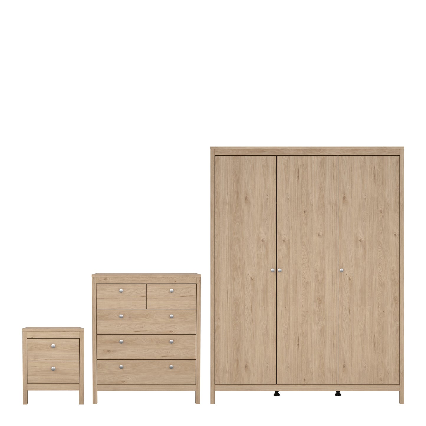 Cote | Furniture Madrid 3 Piece Bedroom Set - Bedside Table, Chest and 3 Door Wardrobe - Oak Madrid, BUNDLE 726hlhlp2