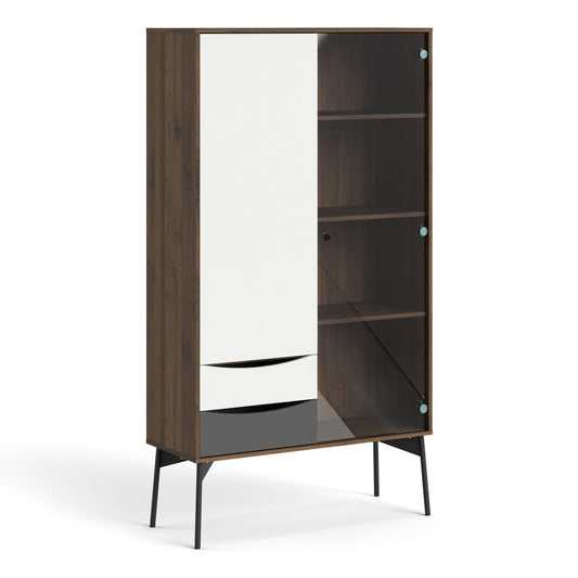 Cote | Furniture Fur Display Cabinet, 1 Glass Door, 1 Door + 2 Drawer (in Grey) - White & Walnut Fur, Display Cabinets 72786130djgocn