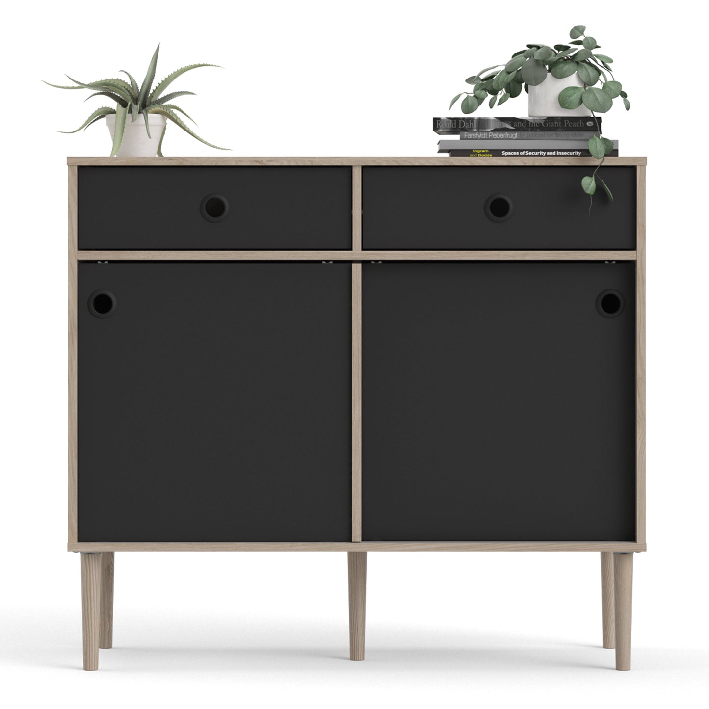 Cote | Furniture Rome Sideboard, 2 Sliding Doors + 2 Drawers- Oak & Black Rome, Sideboards 72866305hlgm